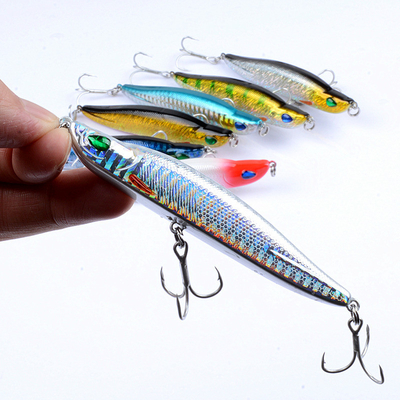 7 رنگ 9/.5CM/17G 6#*2Hooks رودخانه دریا شات بلند پلاستیک سخت طعمه غرق کردن مداد ماهیگیری طعمه