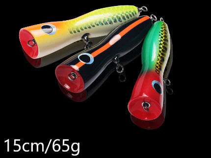 5 رنگ 15CM/65g چوب طعمه هک های چوبی ضربه آب لبه بزرگ Bass Snakehead Popper طعمه ماهیگیری چوبی